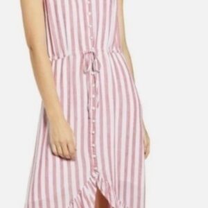 Rails Pink and White Striped Sleeveless Midi Dress